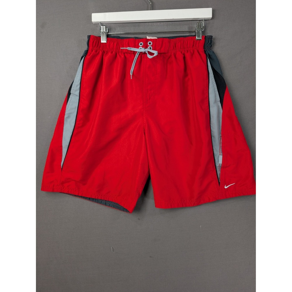 Nike Mens Red Gray Swim Trunks Board Shorts NESS6350 Size Large